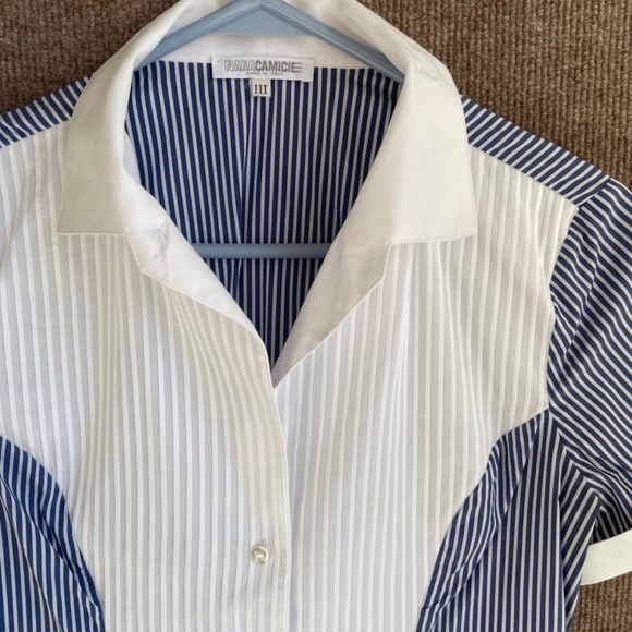 Blue and white short sleeve cotton shirt from Italy - Picture 2 of 8